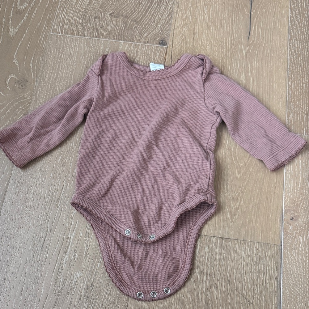 Colored Organics Long Sleeve Mauve Bodysuit Maren Waffle Knit Bodysuit